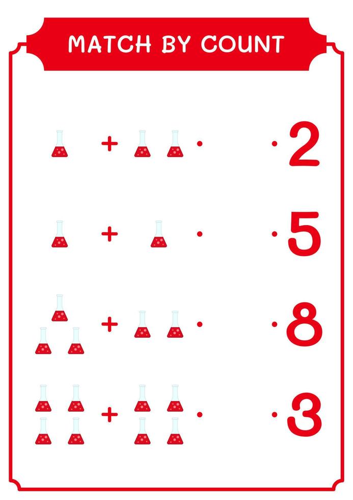 Match by count of Chemistry flask, game for children. Vector illustration, printable worksheet
