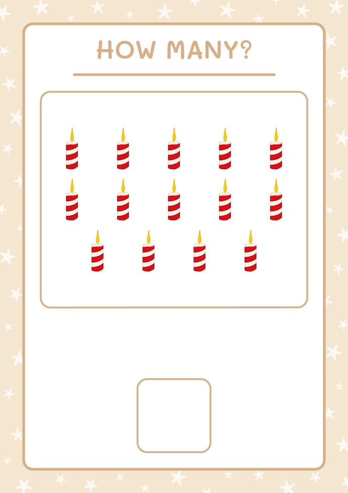 How many christmas candle, game for children. Vector illustration, printable worksheet