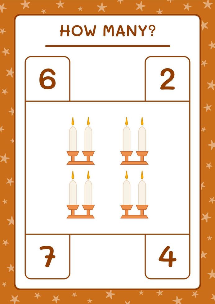 How many christmas candle, game for children. Vector illustration, printable worksheet