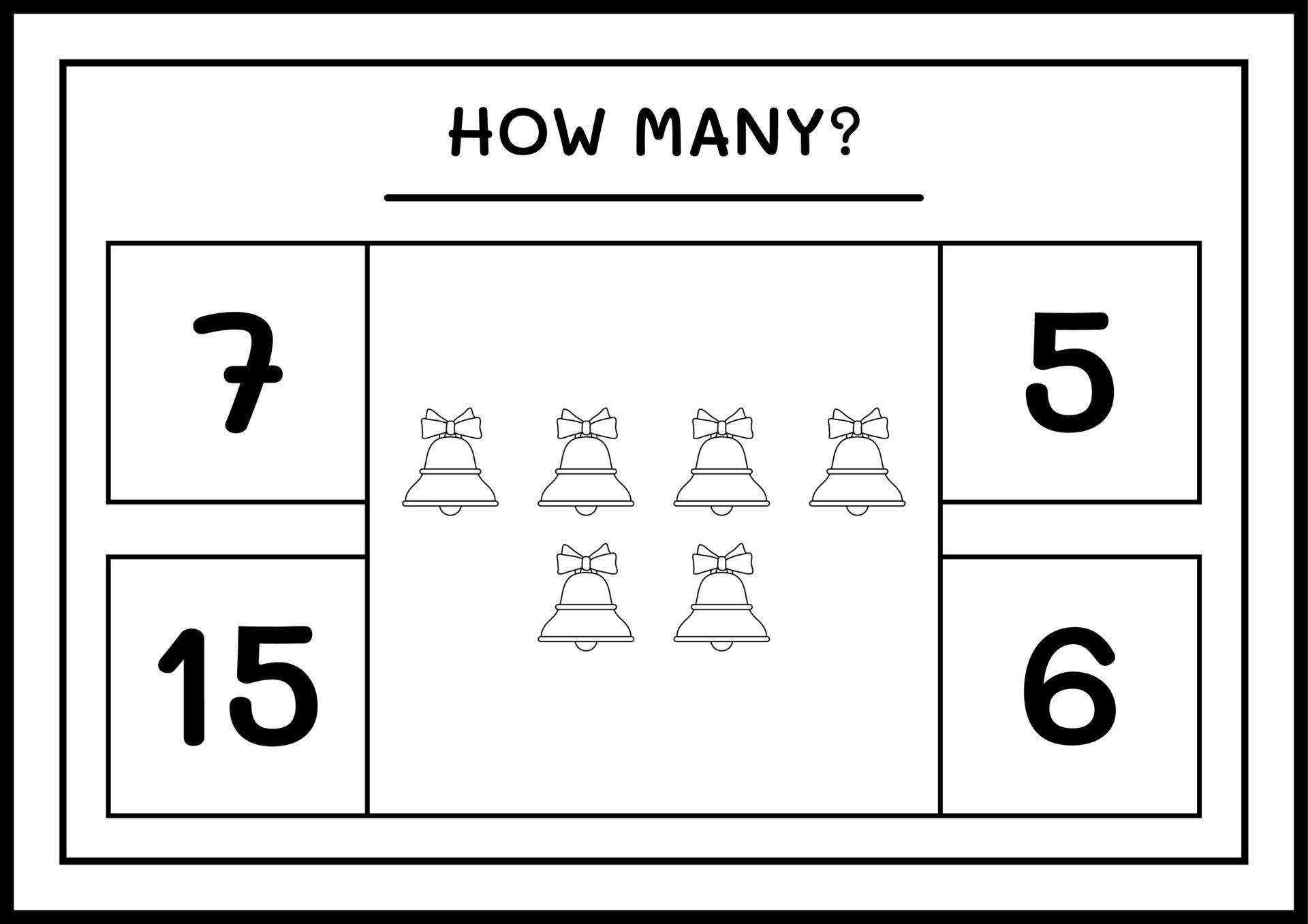 How many christmas bell, game for children. Vector illustration, printable worksheet 9980658