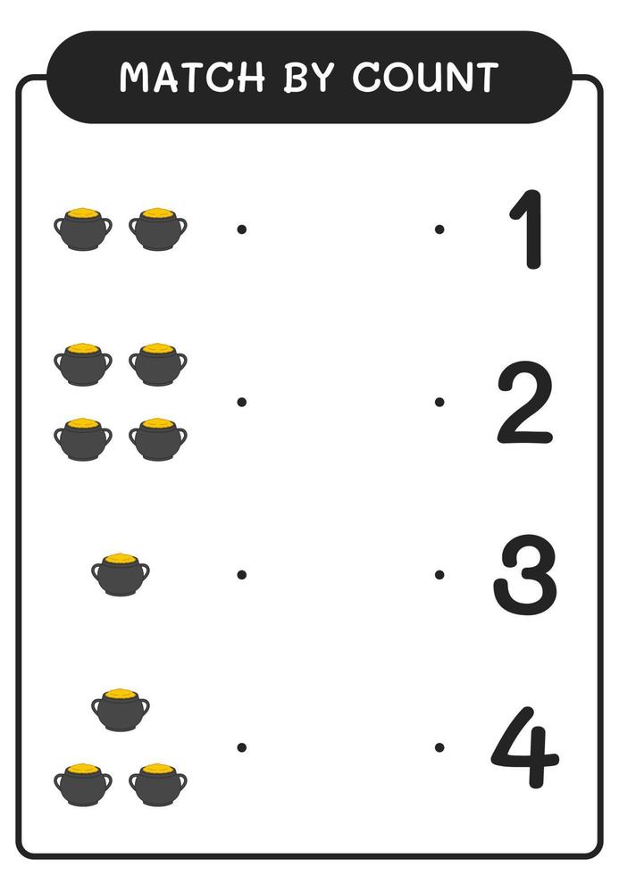 Match by count of Cauldron, game for children. Vector illustration, printable worksheet