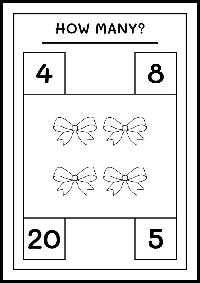 How many ribbon, game for children. Vector illustration, printable worksheet