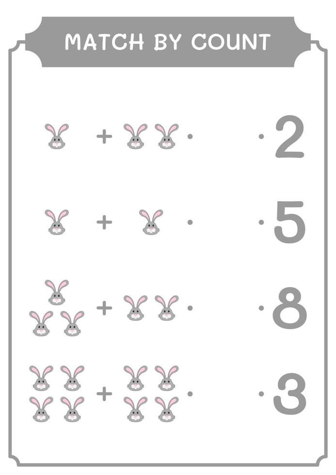 Match by count of Rabbit, game for children. Vector illustration, printable worksheet