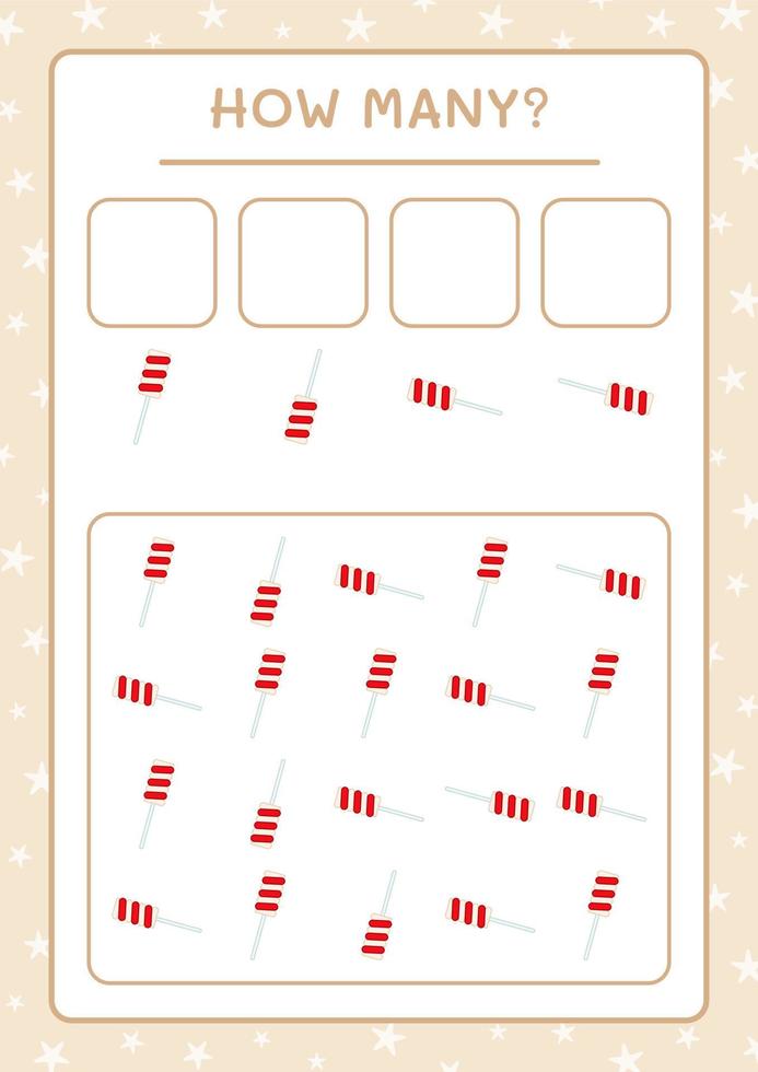 How many christmas lollipop, game for children. Vector illustration, printable worksheet