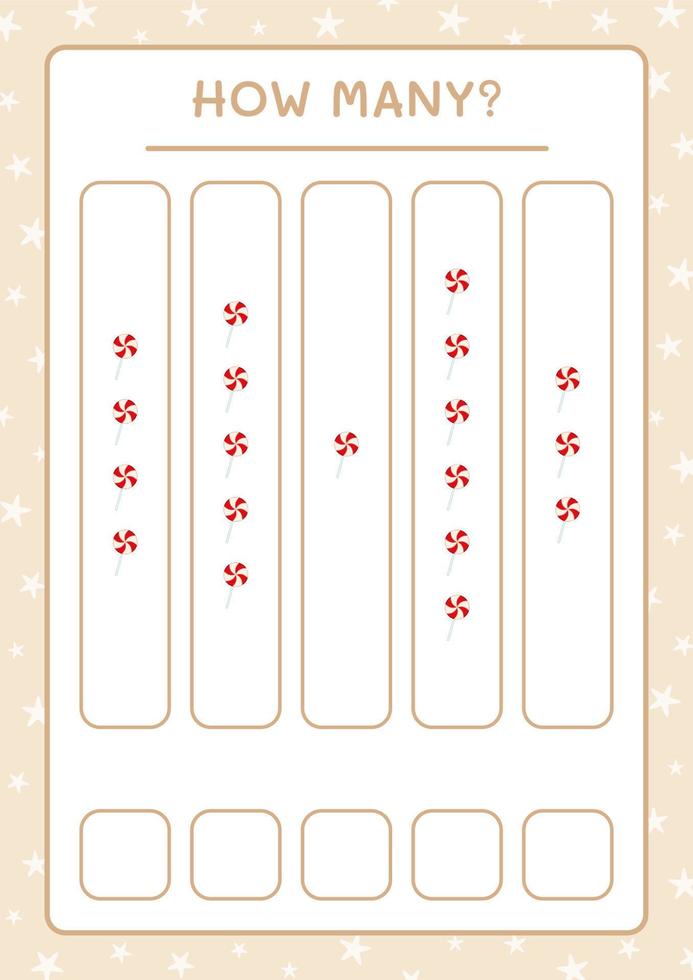 How many christmas lollipop, game for children. Vector illustration, printable worksheet