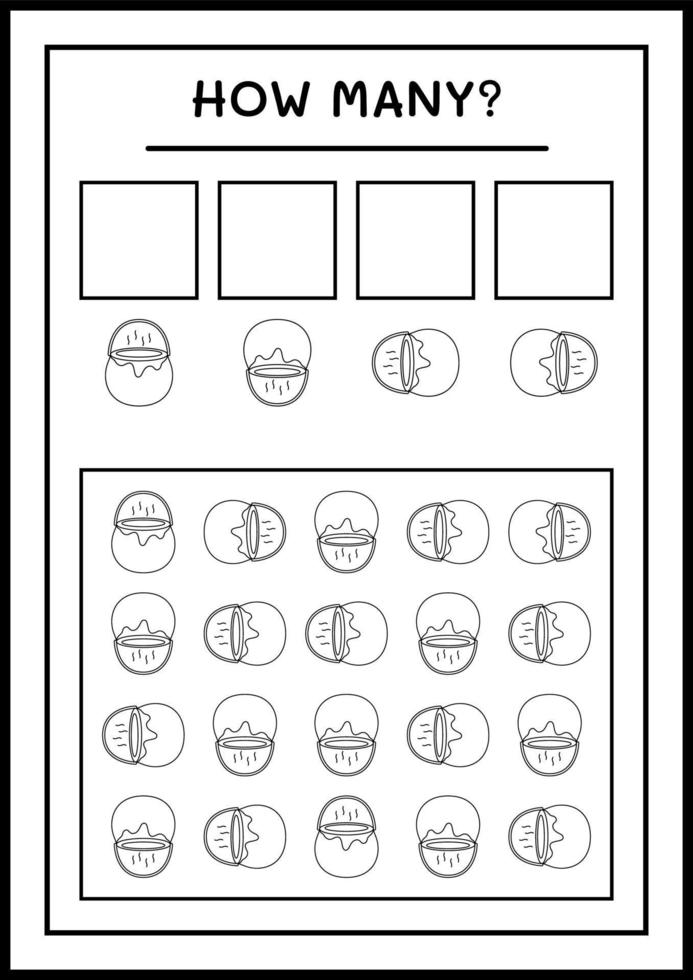 How many Cauldron, game for children. Vector illustration, printable worksheet