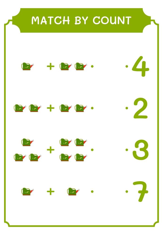 Match by count of Watering can, game for children. Vector illustration, printable worksheet