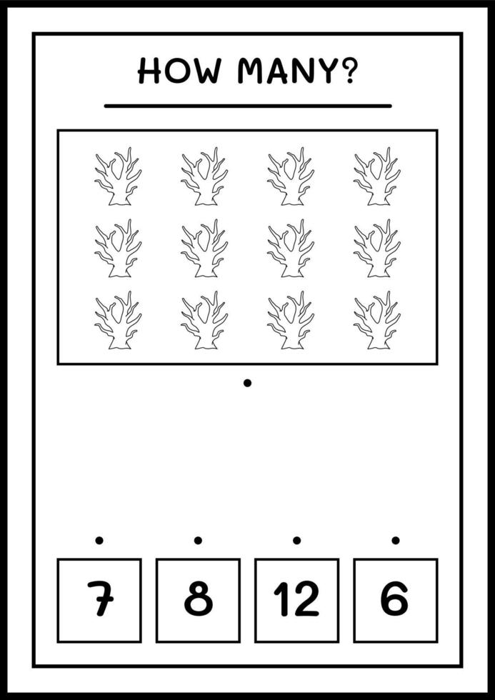 How many Dead Tree, game for children. Vector illustration, printable worksheet