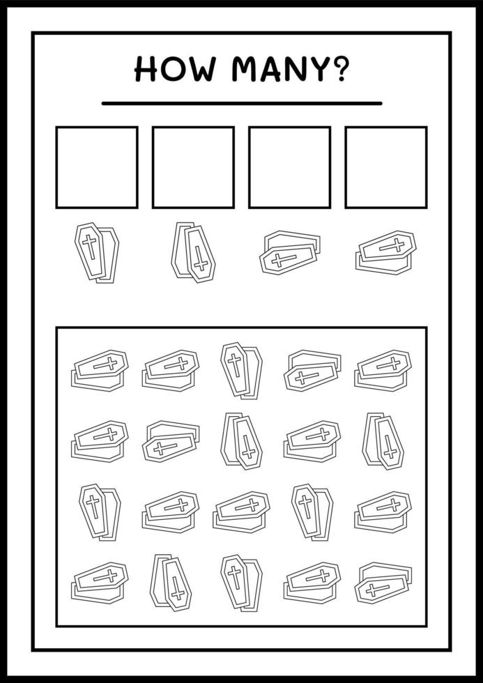 How many Coffin, game for children. Vector illustration, printable worksheet