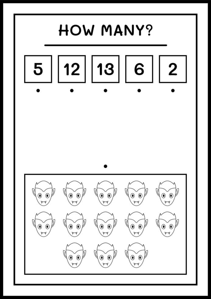 How many Vampire, game for children. Vector illustration, printable worksheet
