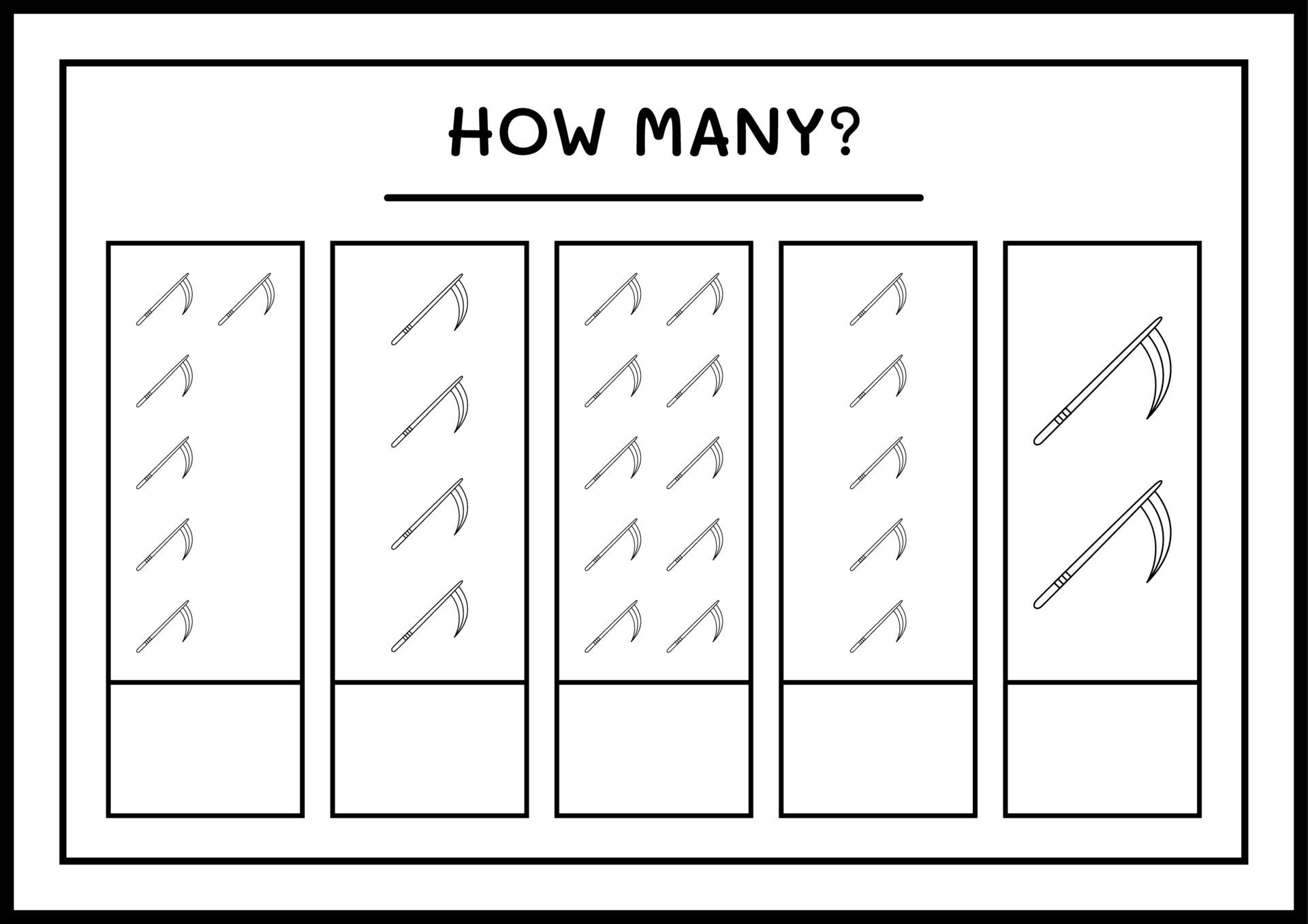 How many Sickle, game for children. Vector illustration, printable