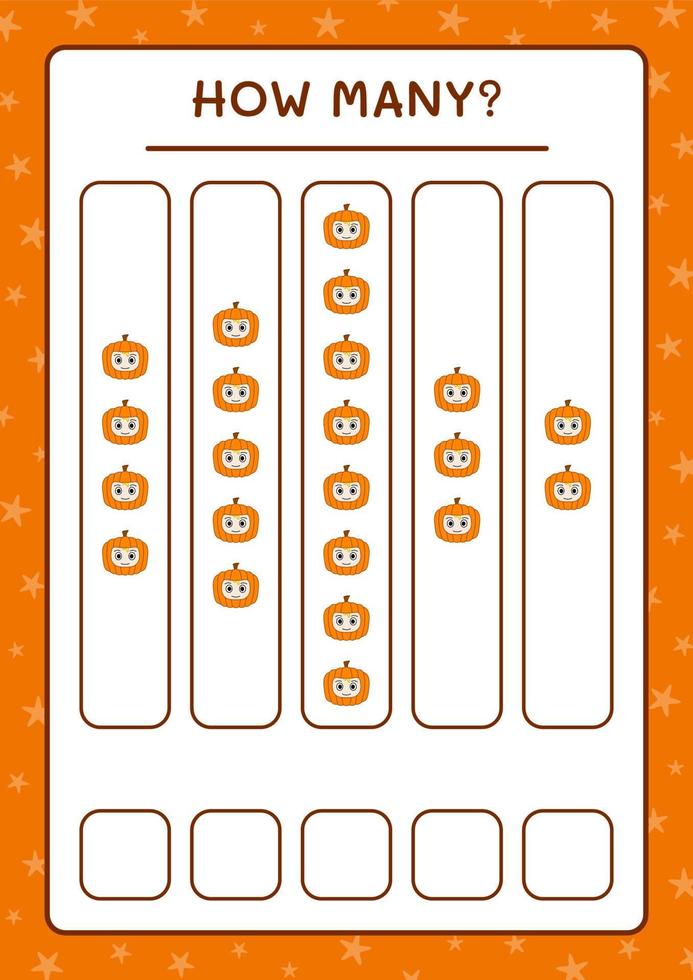 How many Pumpkin Mask, game for children. Vector illustration, printable worksheet