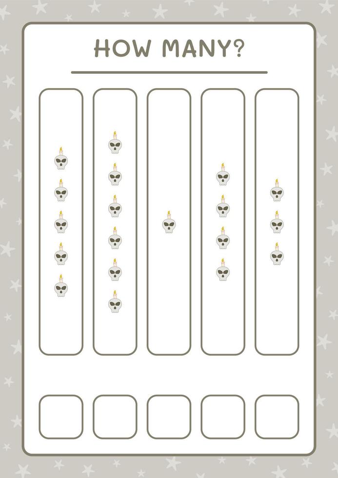 How many Skull with Candle, game for children. Vector illustration, printable worksheet