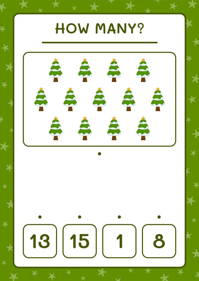 How many christmas tree, game for children. Vector illustration, printable worksheet