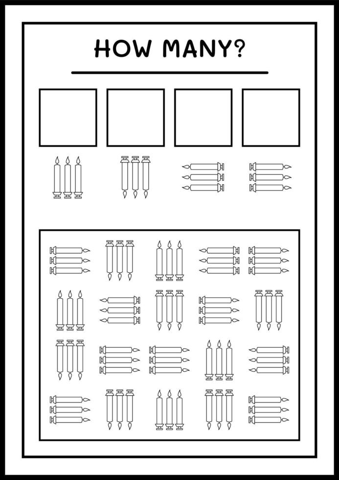 How many christmas candle, game for children. Vector illustration, printable worksheet