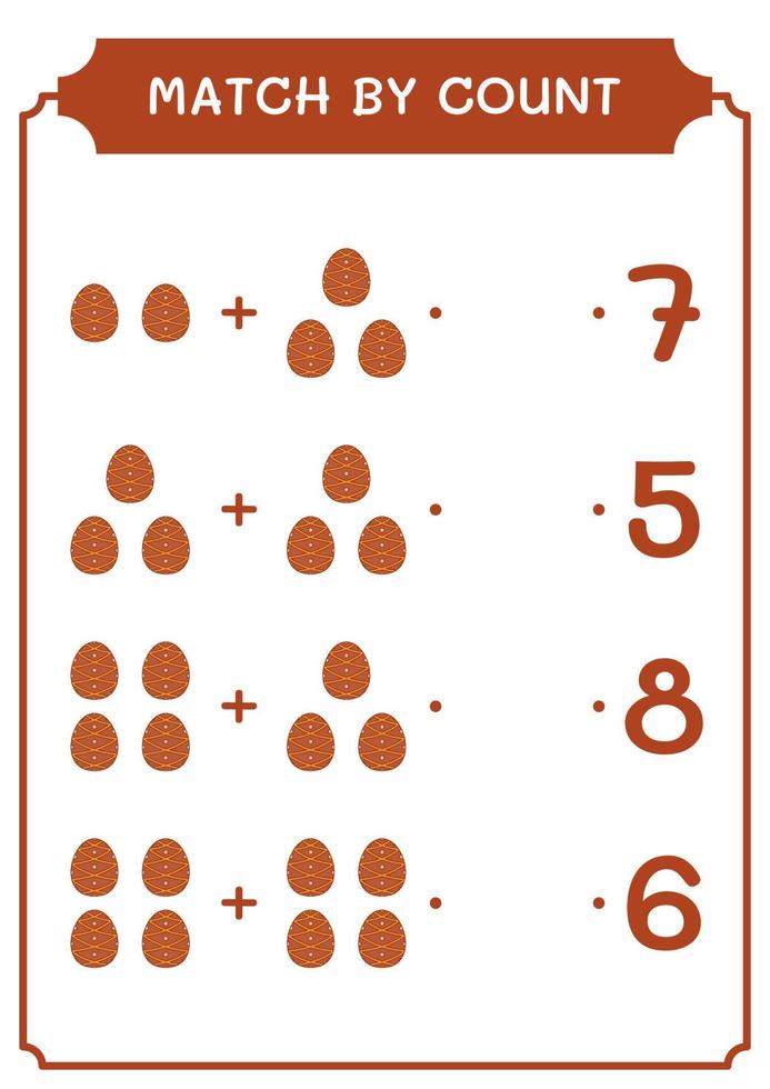 Match by count of Easter egg, game for children. Vector illustration, printable worksheet