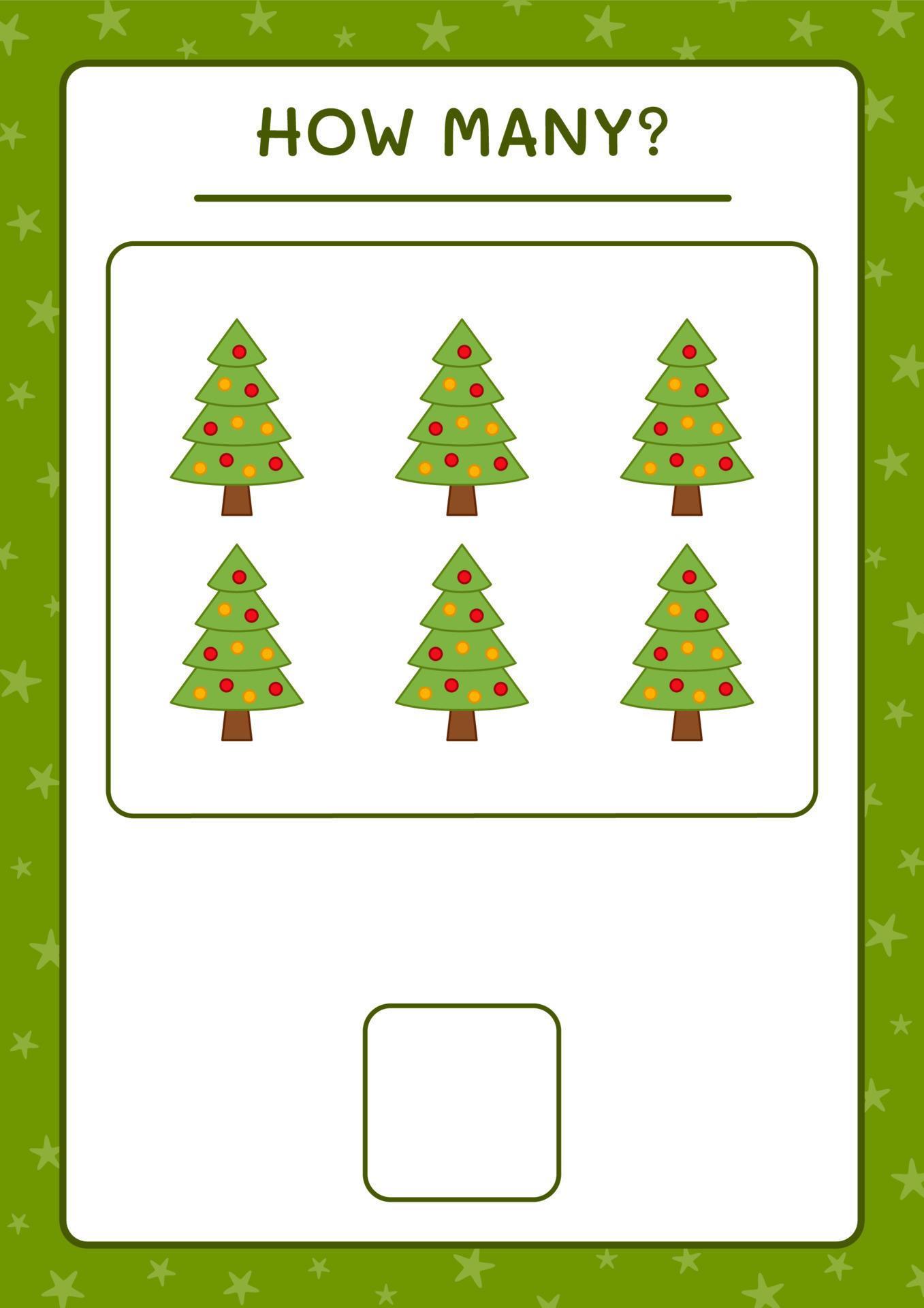 How many christmas tree, game for children. Vector illustration, printable worksheet 9980952