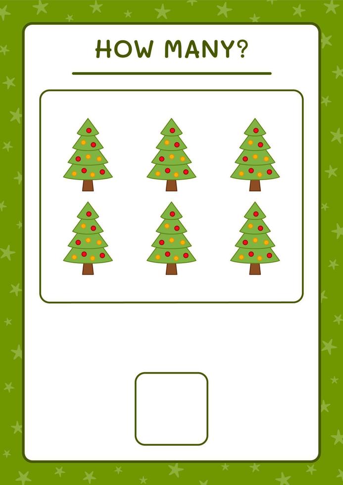 How many christmas tree, game for children. Vector illustration, printable worksheet