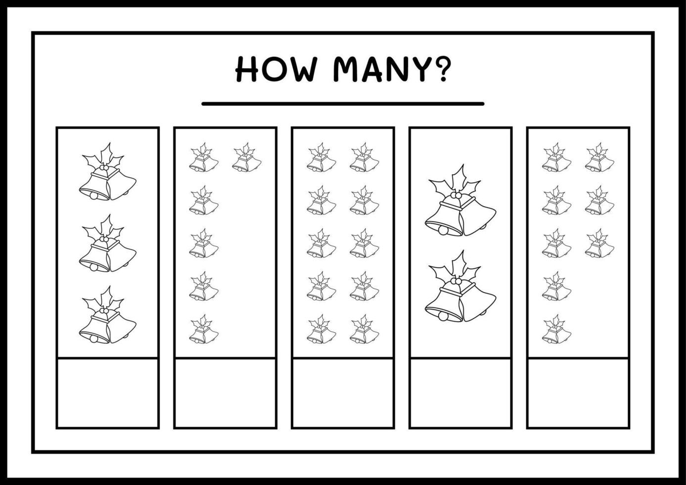 How many christmas bell, game for children. Vector illustration, printable worksheet