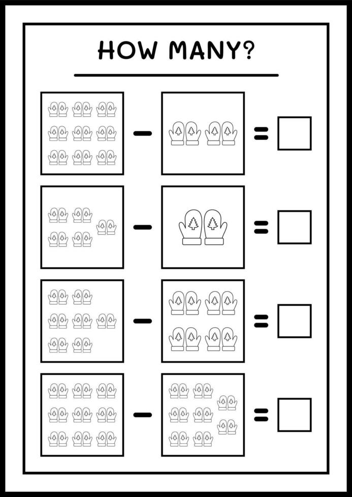 How many winter mittens, game for children. Vector illustration, printable worksheet