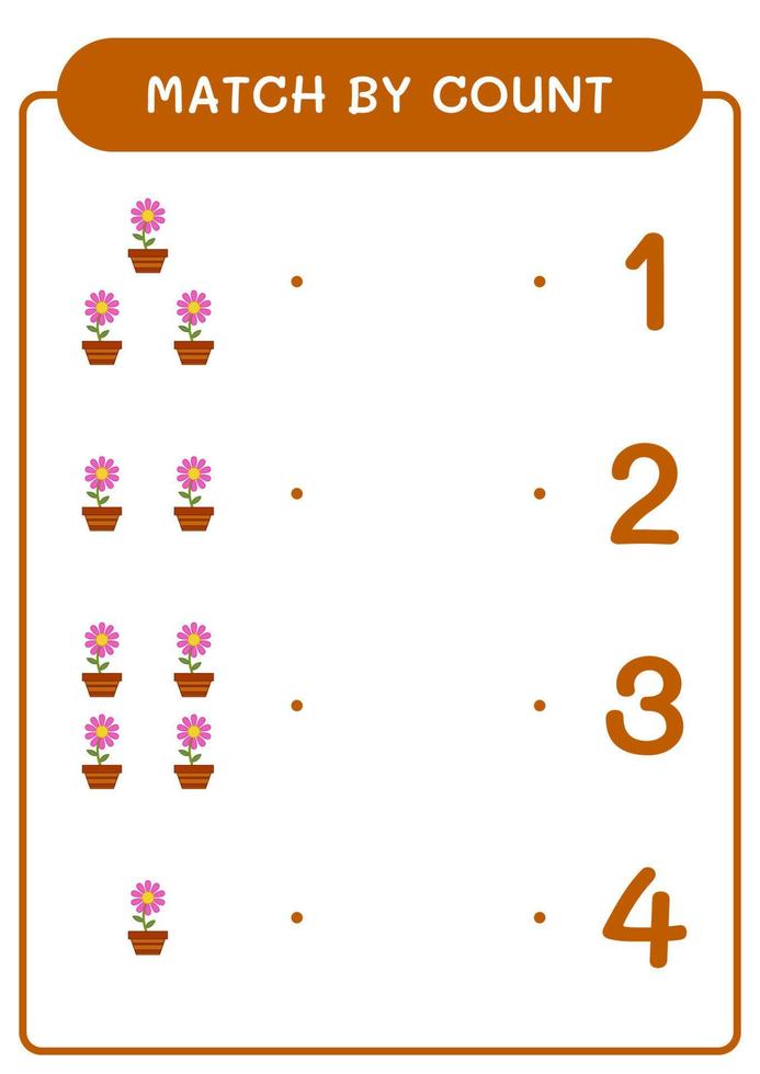 Match by count of Flower, game for children. Vector illustration, printable worksheet