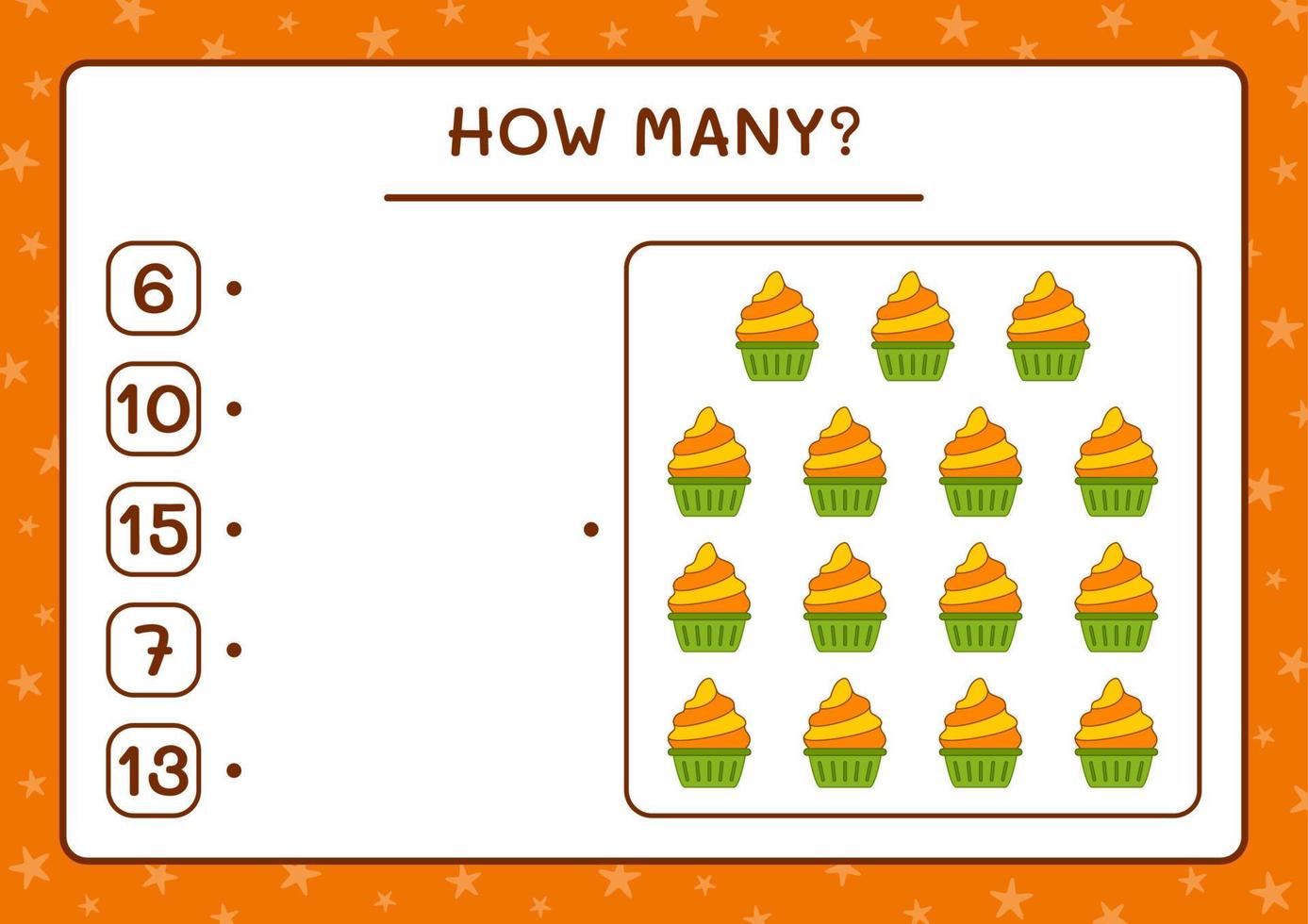 How many Cup Cake, game for children. Vector illustration, printable worksheet