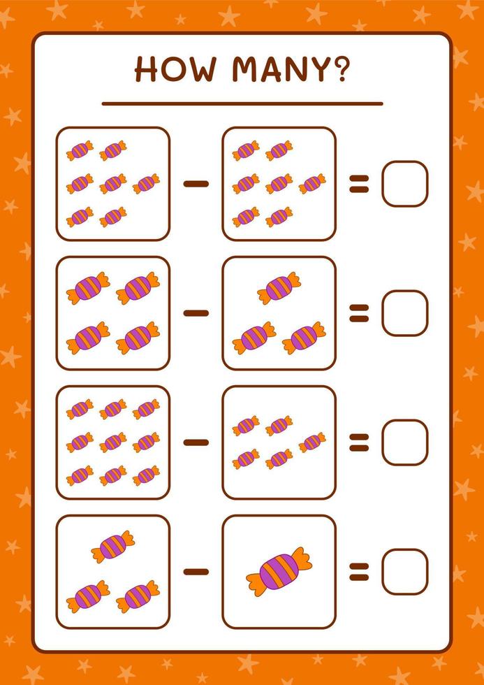 How many Candy, game for children. Vector illustration, printable worksheet