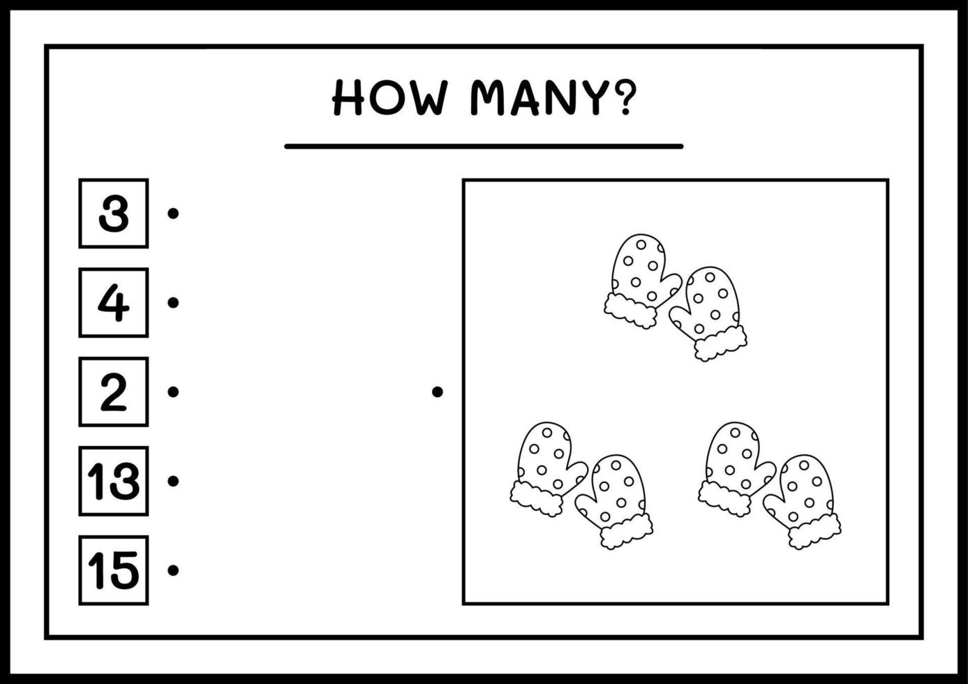 How many winter mittens, game for children. Vector illustration, printable worksheet