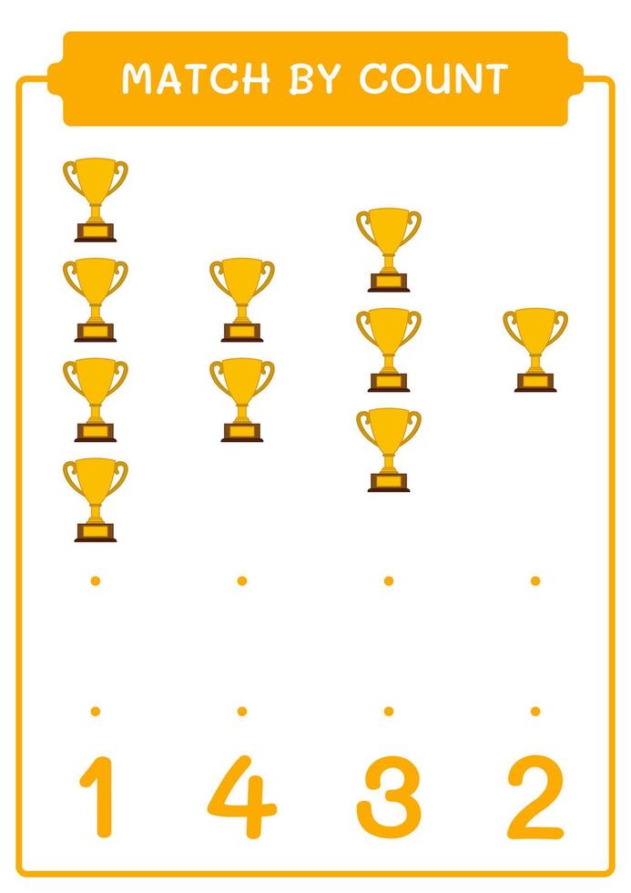 Match by count of Trophy, game for children. Vector illustration, printable worksheet