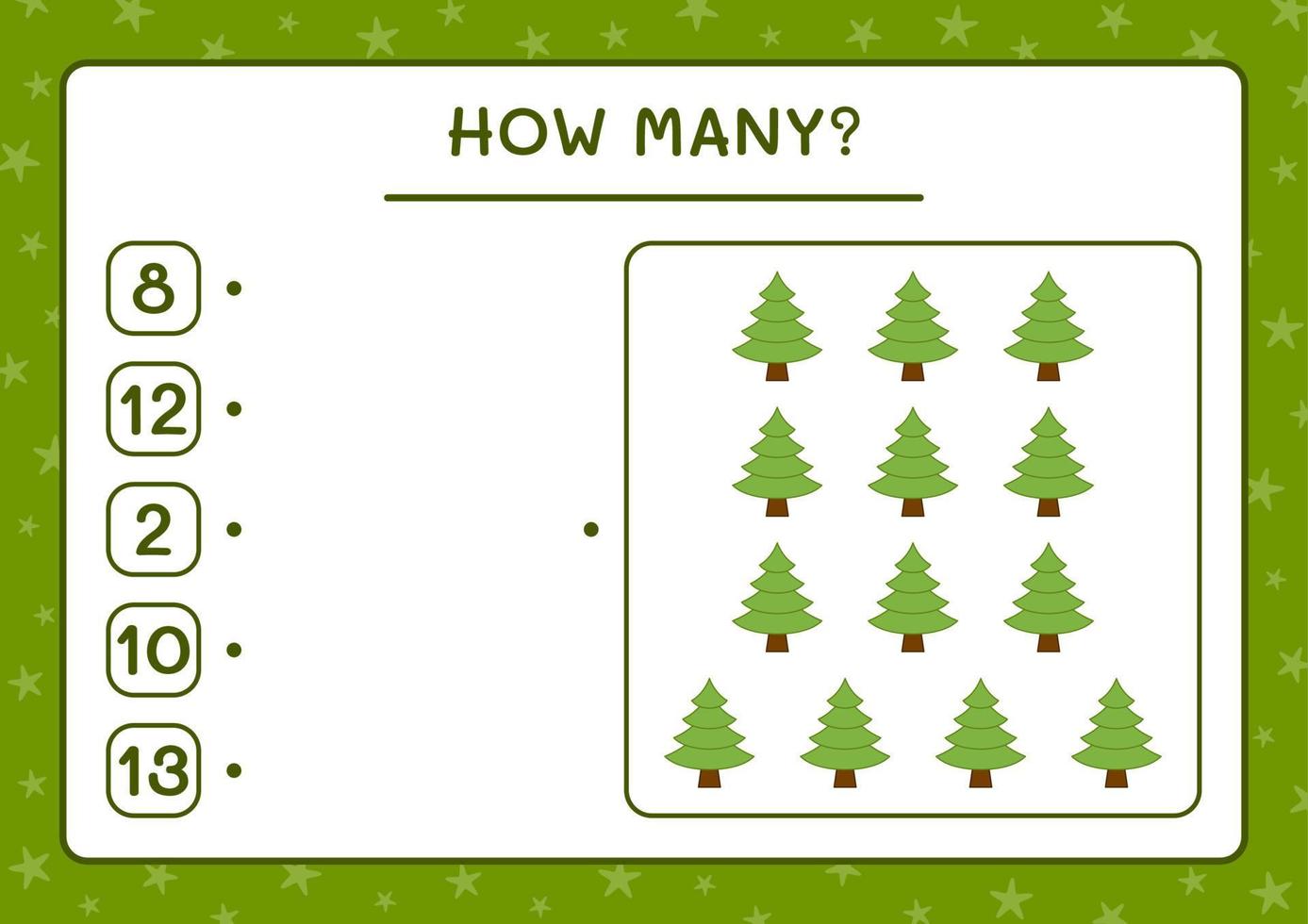 How many christmas tree, game for children. Vector illustration, printable worksheet
