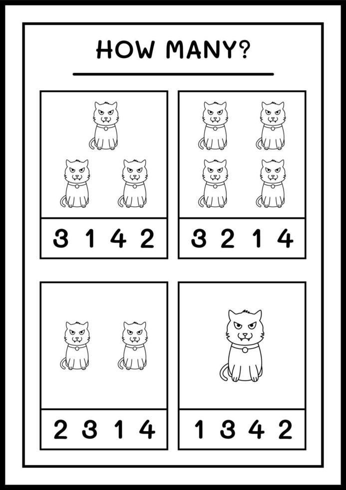 cuantos gatos, juego para niños. ilustración vectorial, hoja de cálculo imprimible vector