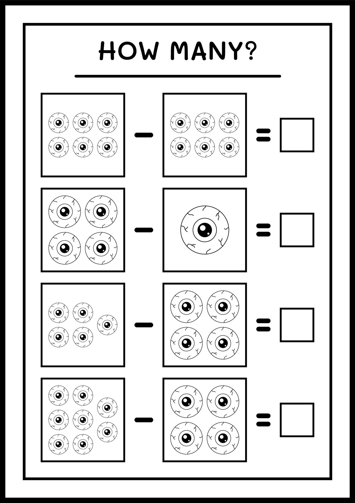 How many Eye, game for children. Vector illustration, printable