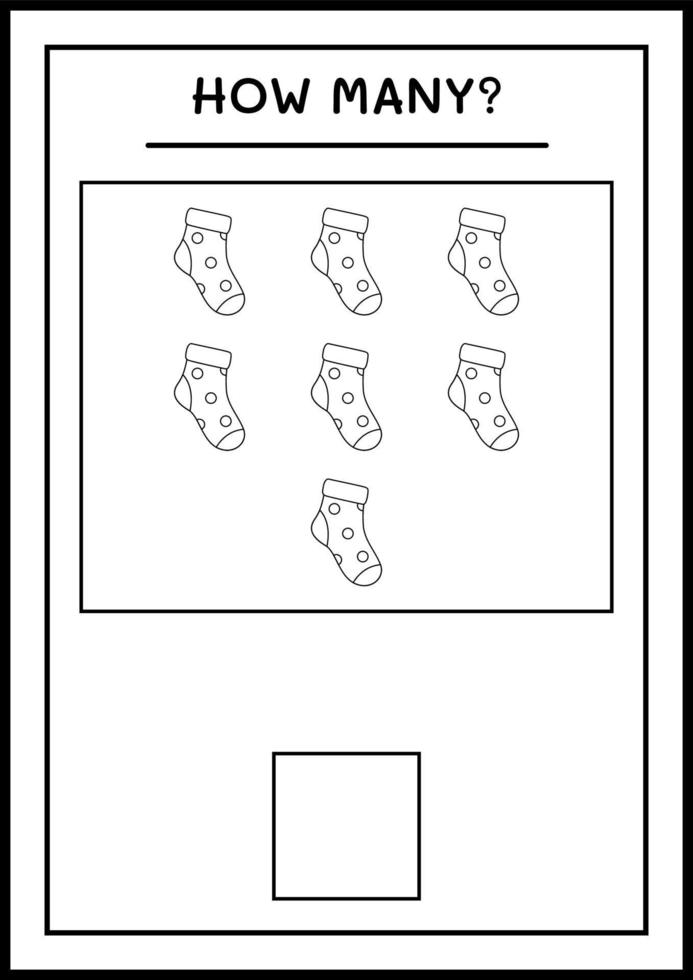 How many christmas sock, game for children. Vector illustration