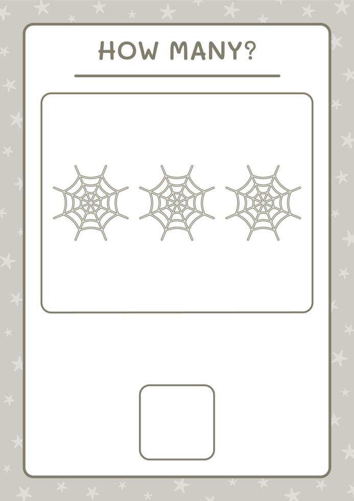 How many Cobweb, game for children. Vector illustration, printable worksheet