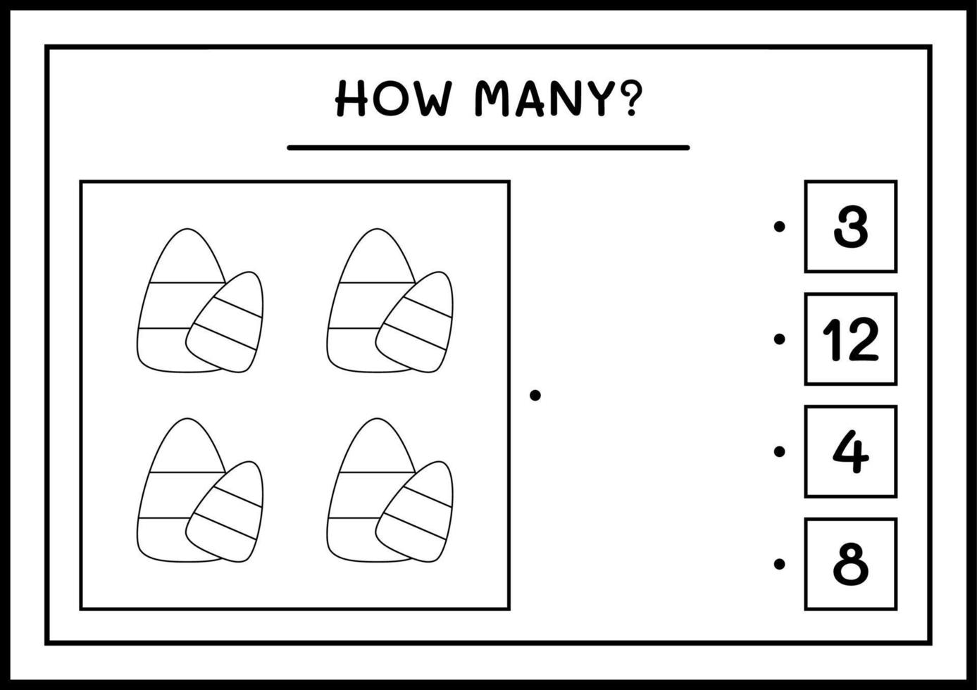 How many Candy, game for children. Vector illustration, printable