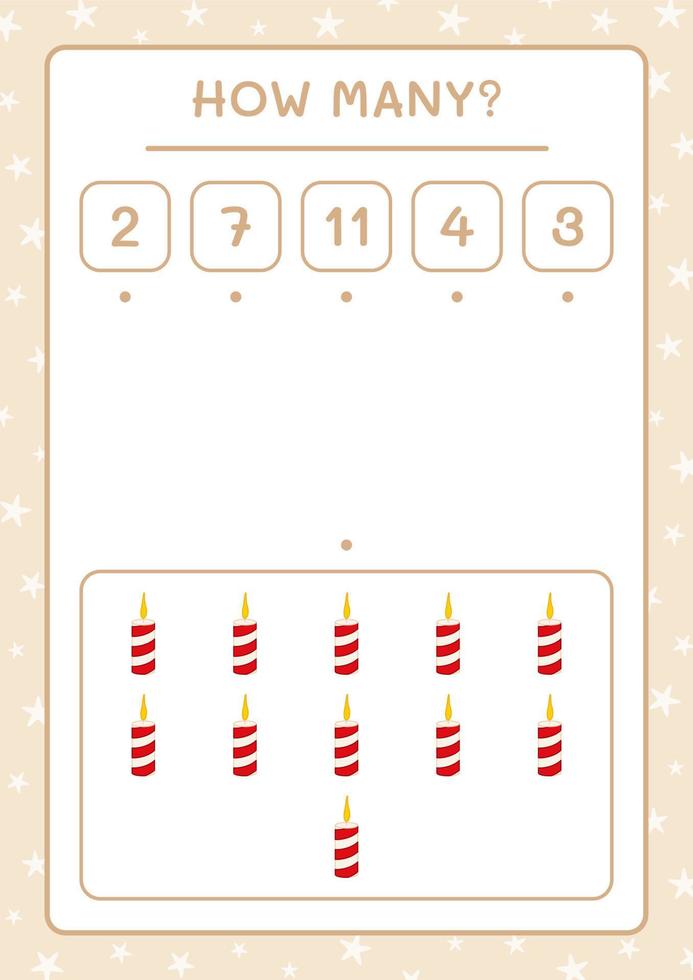 How many christmas candle, game for children. Vector illustration, printable worksheet