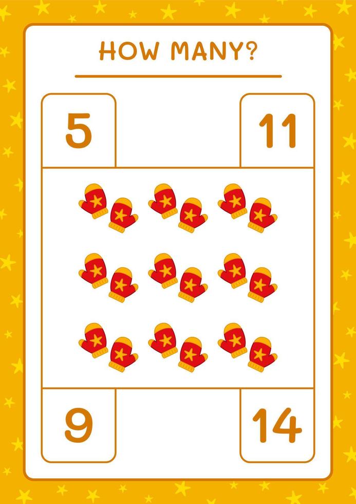 How many winter mittens, game for children. Vector illustration, printable worksheet
