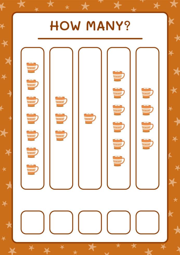 How many christmas mug, game for children. Vector illustration, printable worksheet