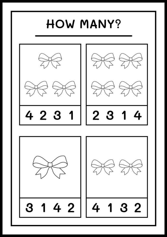 How many ribbon, game for children. Vector illustration, printable worksheet