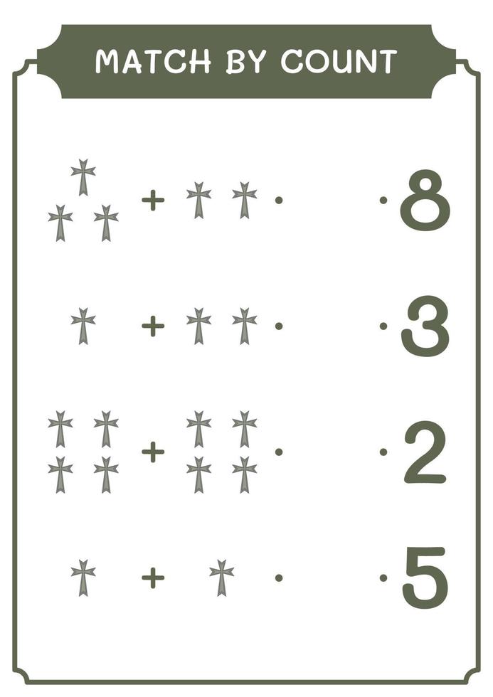 Match by count of Christian cross, game for children. Vector illustration, printable worksheet