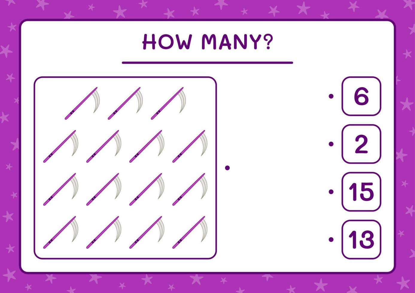 How many Sickle, game for children. Vector illustration, printable worksheet