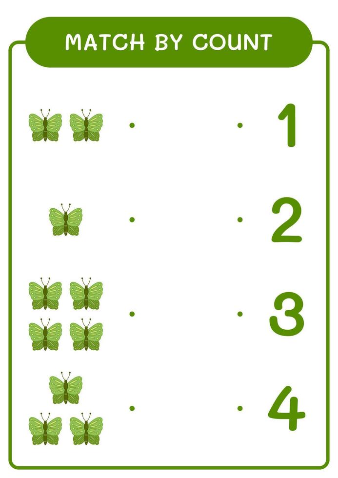Match by count of Butterfly, game for children. Vector illustration, printable worksheet