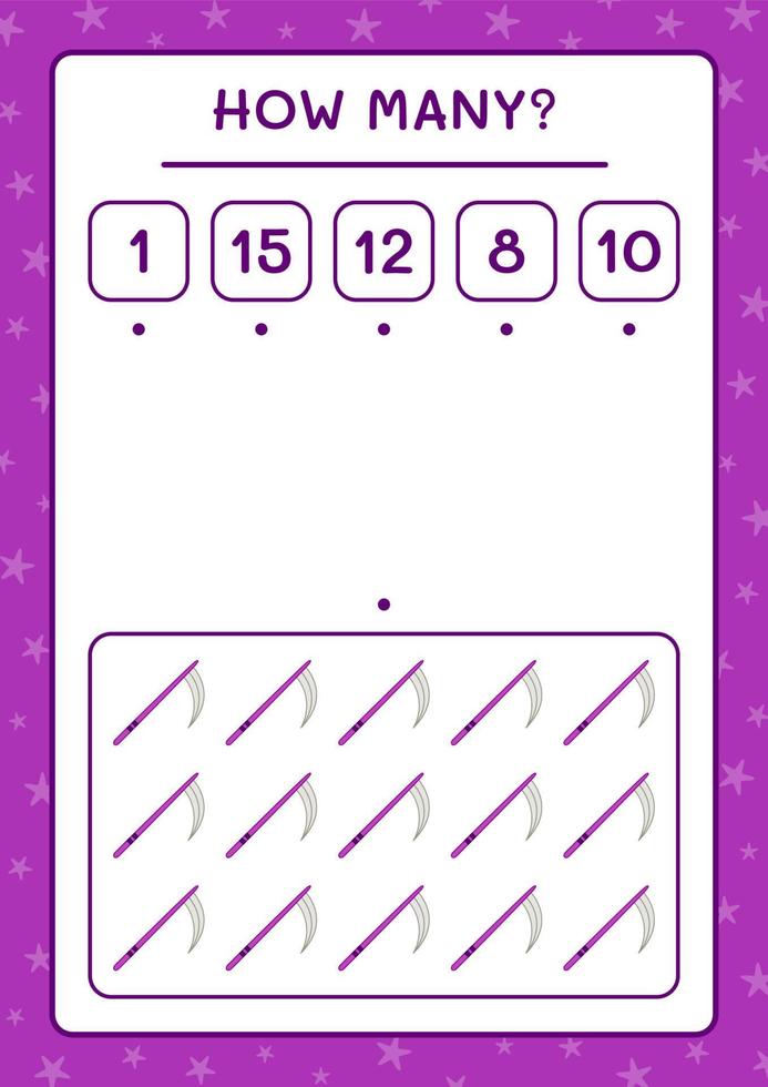 How many Sickle, game for children. Vector illustration, printable worksheet