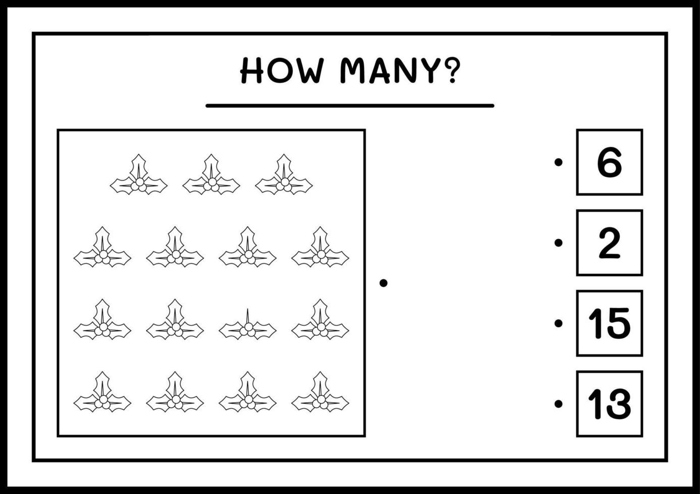 How many holly berry, game for children. Vector illustration, printable worksheet
