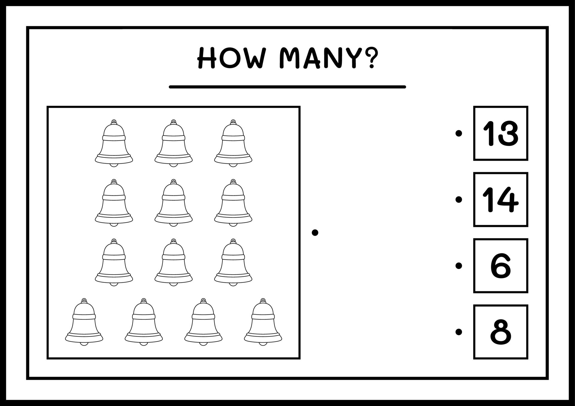 How many christmas bell, game for children. Vector illustration, printable worksheet 9981478