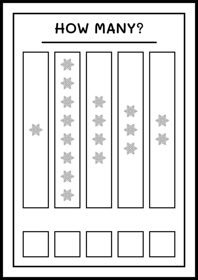How many snowflake, game for children. Vector illustration, printable worksheet