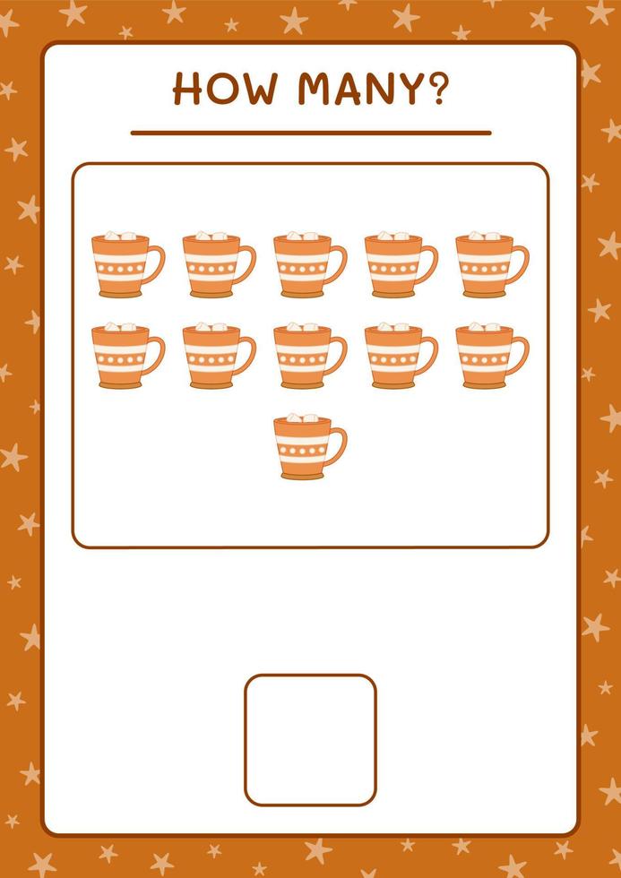 How many christmas mug, game for children. Vector illustration, printable worksheet