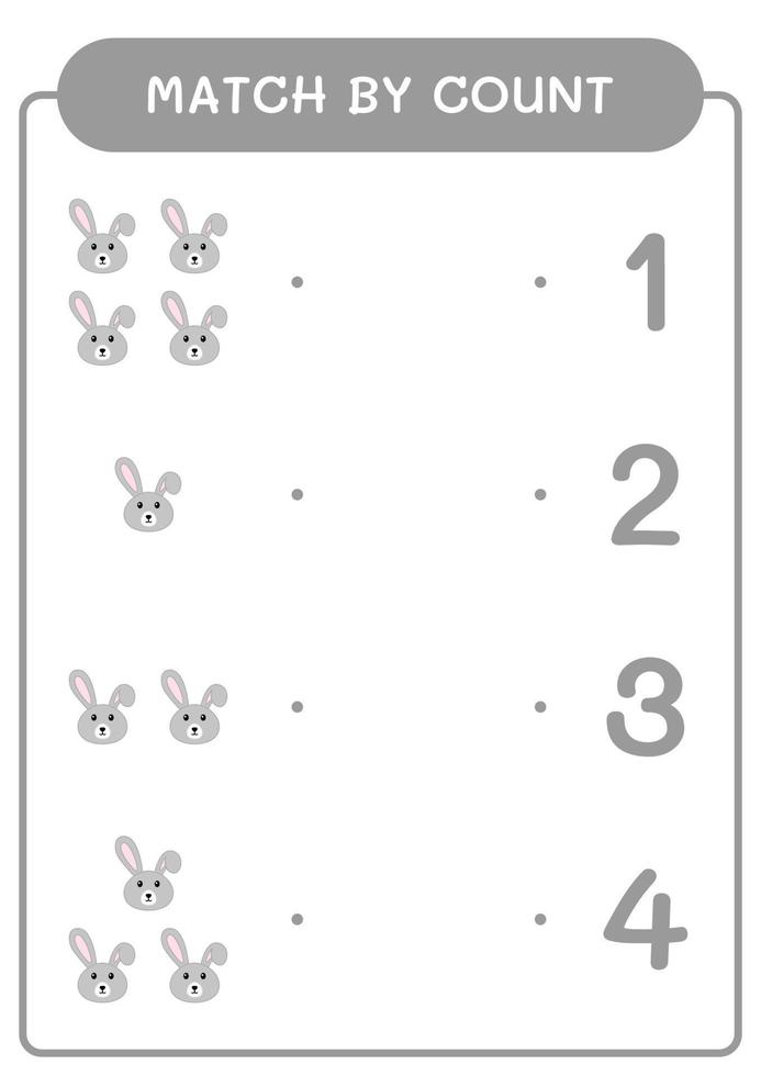 Match by count of Rabbit, game for children. Vector illustration, printable worksheet