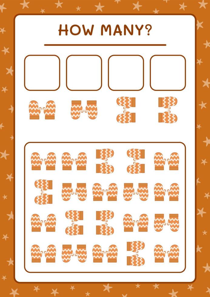 How many winter mittens, game for children. Vector illustration, printable worksheet