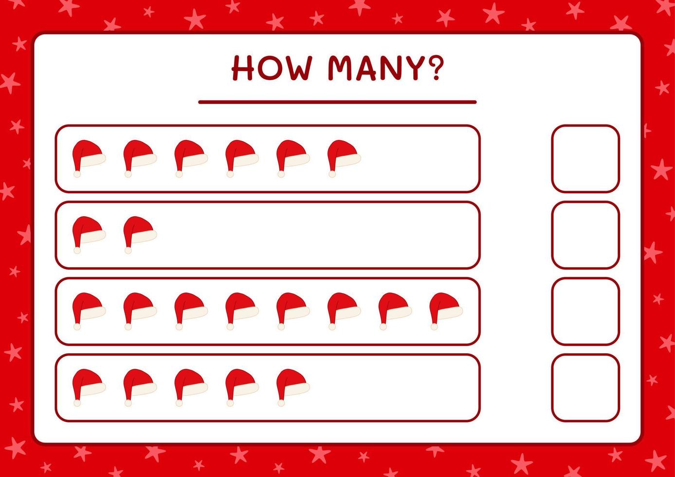 How many santa claus hat, game for children. Vector illustration, printable worksheet